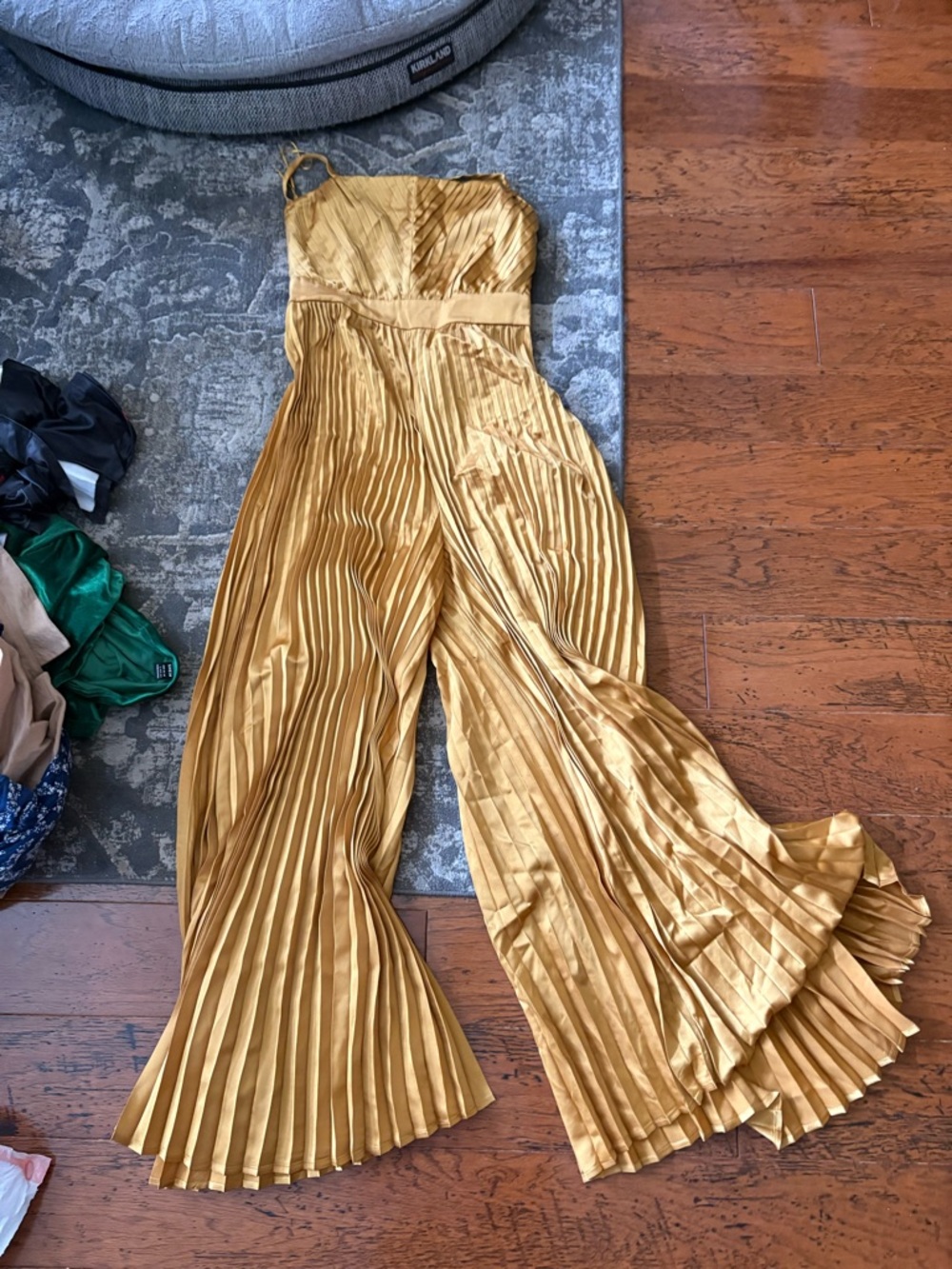 Gold Pleated Wide-Leg Jumpsuit